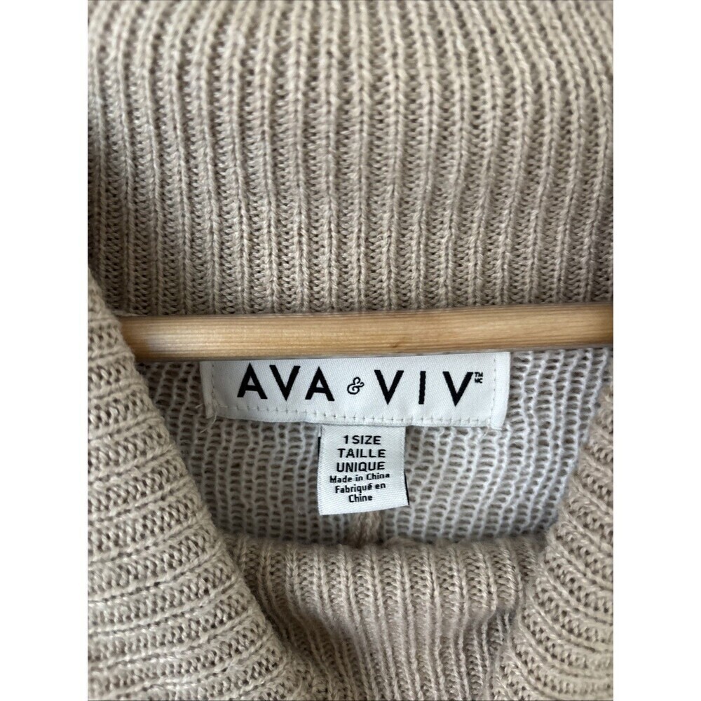Ava & Vic Women’s Beige Brown Zigzag Turtleneck Poncho One Size Knit Cozy - Picture 6 of 6